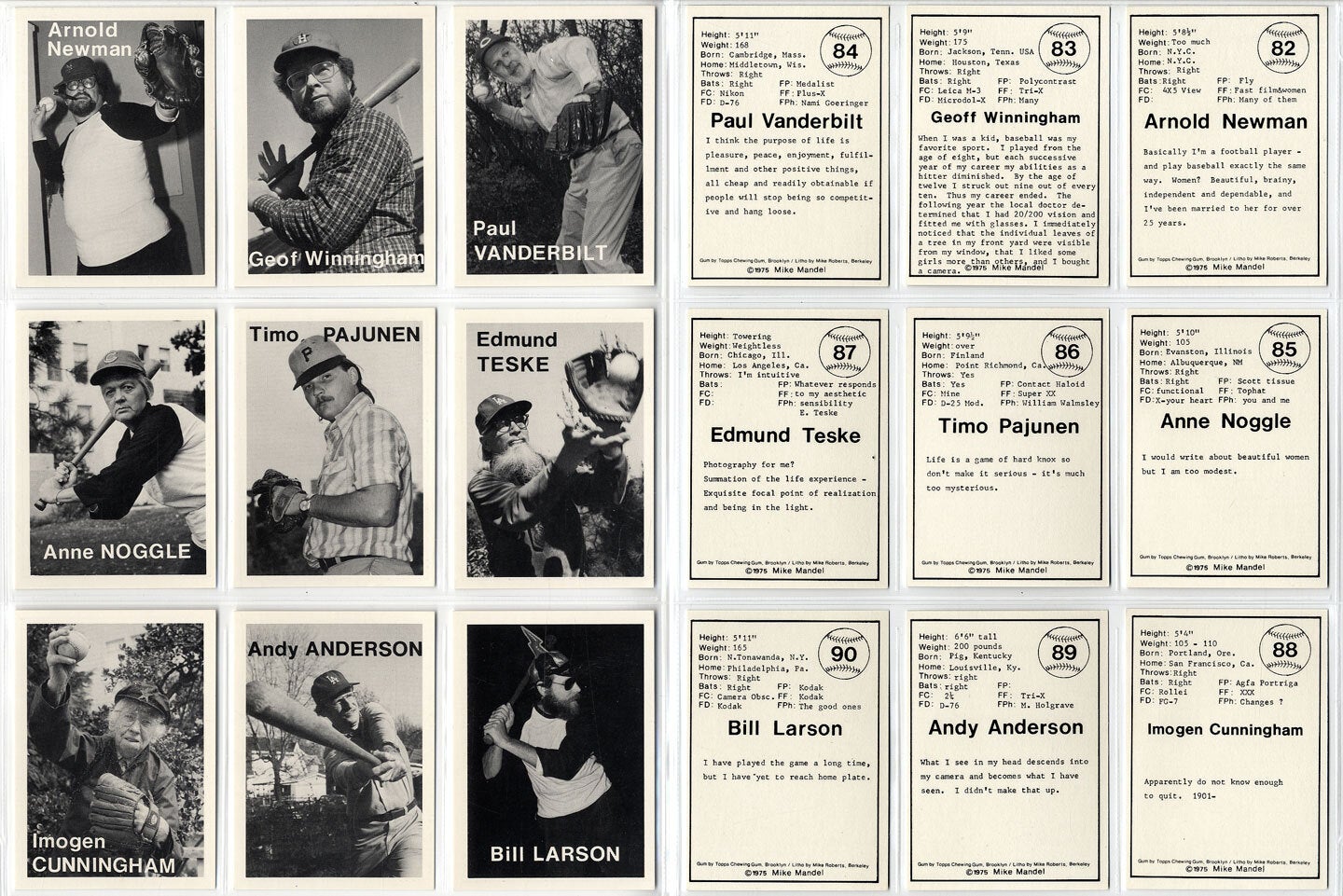 Mike Mandel: Untitled (Baseball-Photographer Trading Cards), Complete Set of 135 Cards (As New)