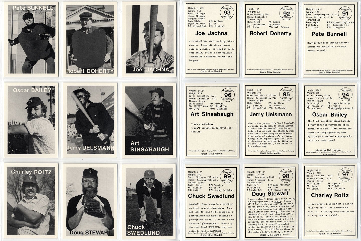 Mike Mandel: Untitled (Baseball-Photographer Trading Cards), Complete Set of 135 Cards (As New)