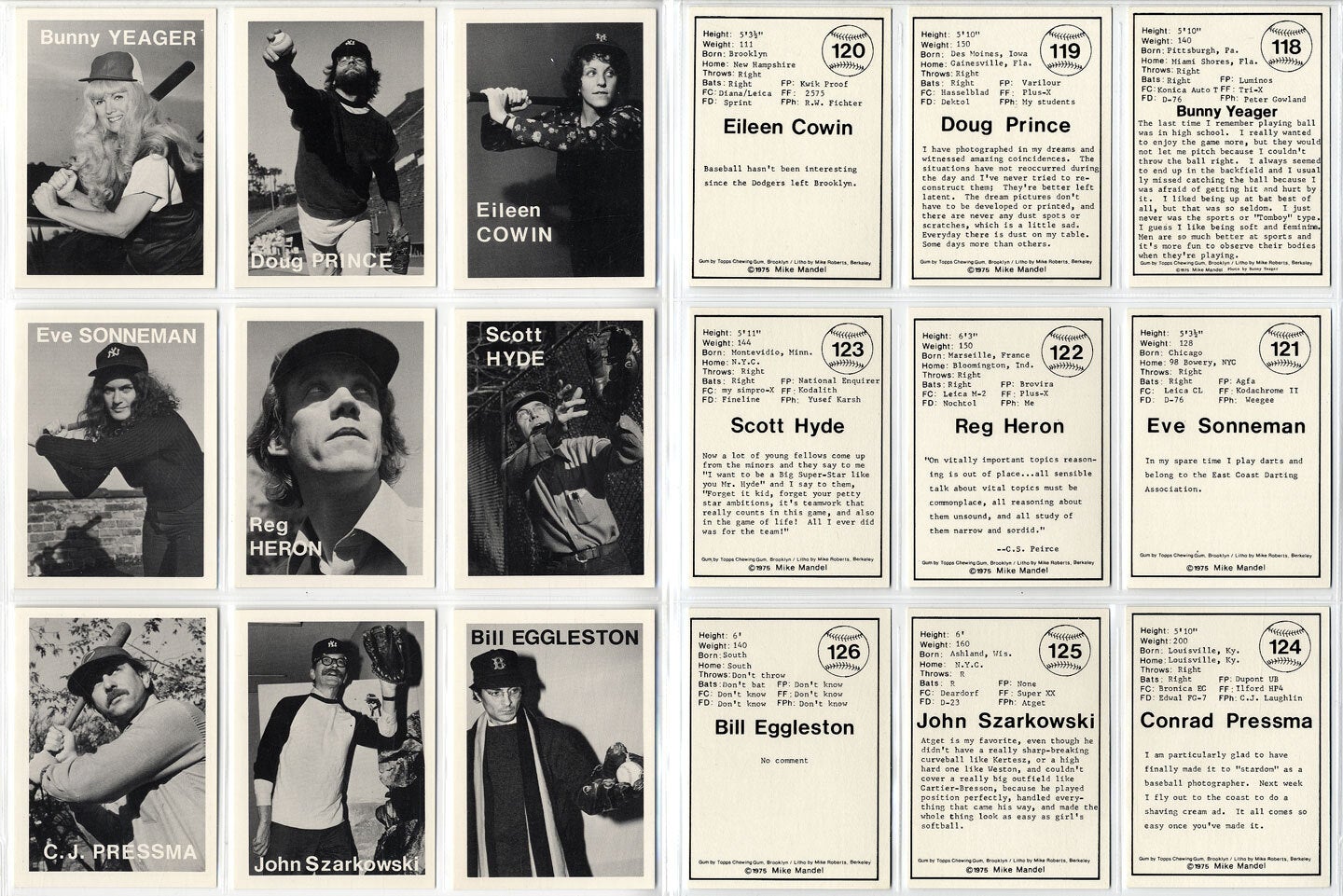 Mike Mandel: Untitled (Baseball-Photographer Trading Cards), Complete Set of 135 Cards (As New)