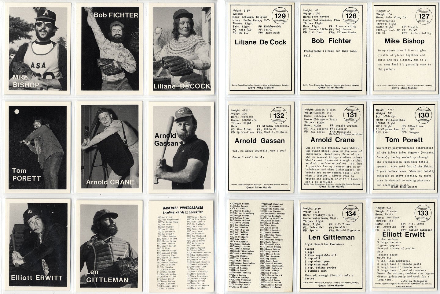 Mike Mandel: Untitled (Baseball-Photographer Trading Cards), Complete Set of 135 Cards (As New)