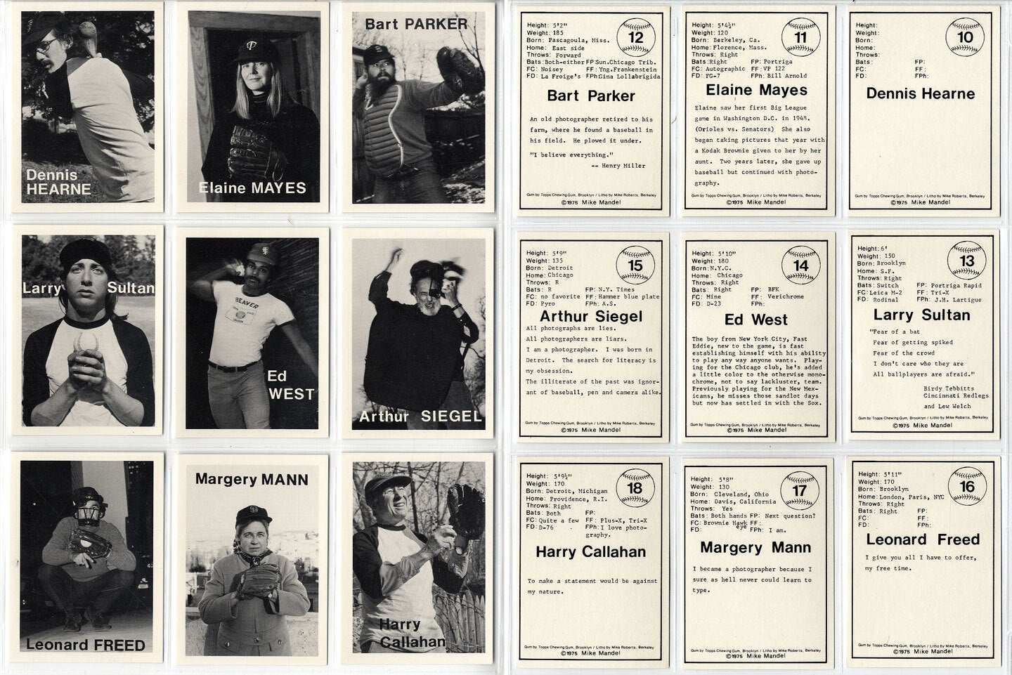 Mike Mandel: Untitled (Baseball-Photographer Trading Cards), Complete Set of 135 Cards (As New)
