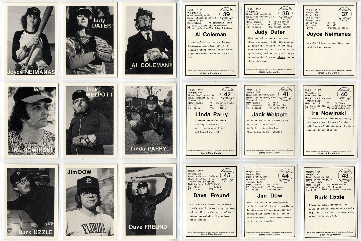Mike Mandel: Untitled (Baseball-Photographer Trading Cards), Complete Set of 135 Cards (As New)