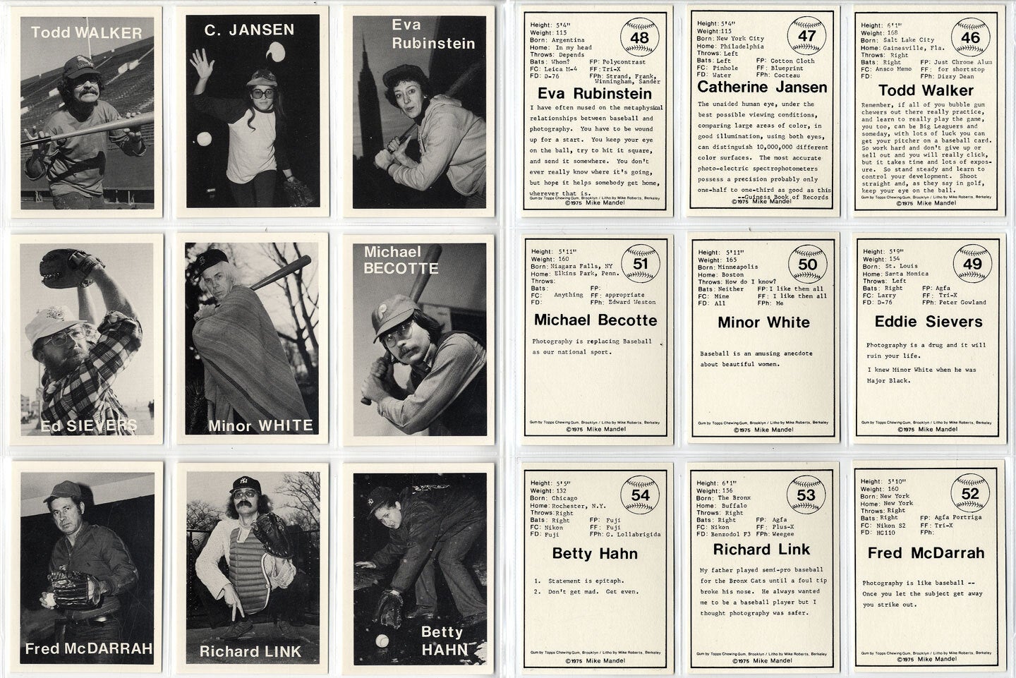 Mike Mandel: Untitled (Baseball-Photographer Trading Cards), Complete Set of 135 Cards (As New)