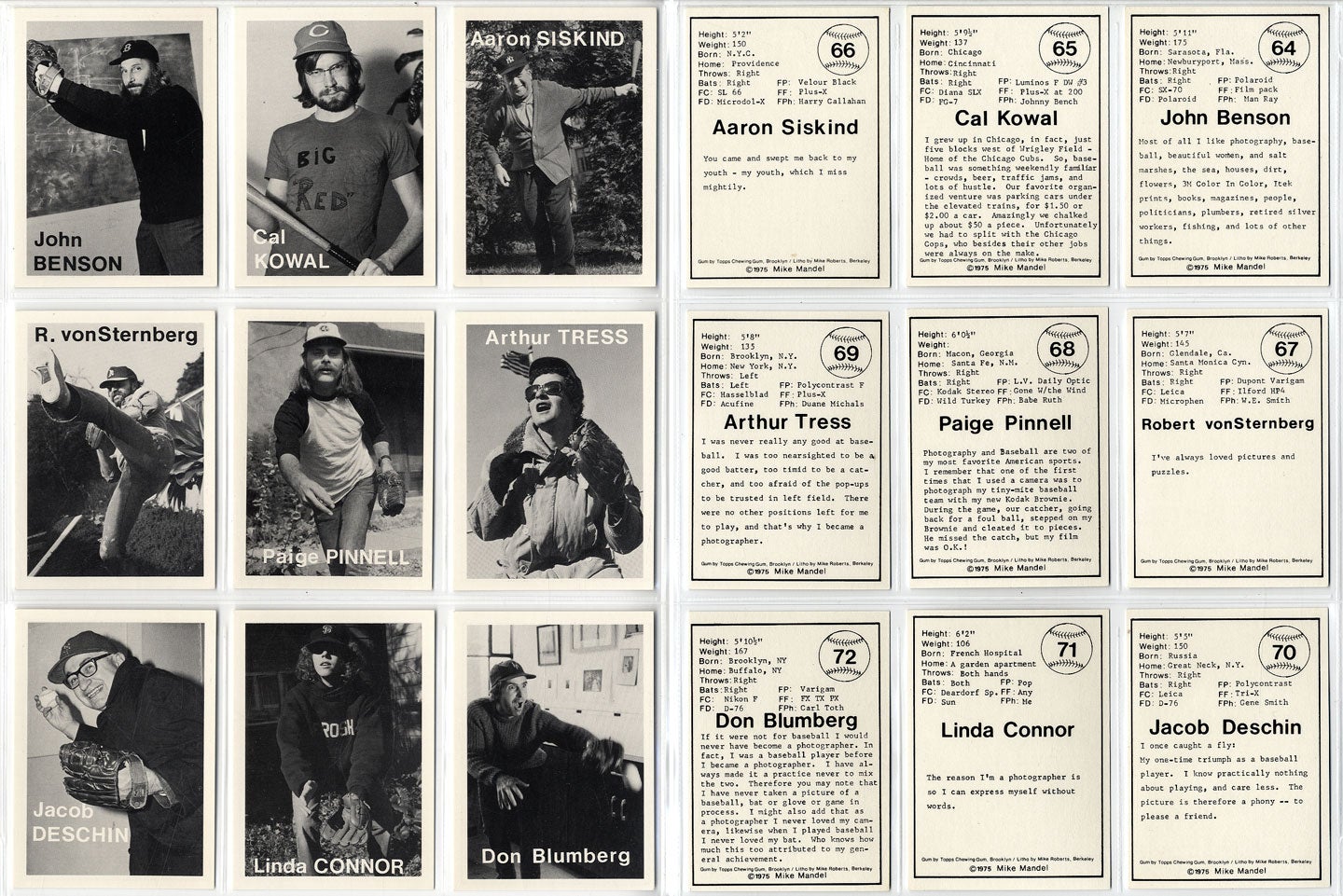 Mike Mandel: Untitled (Baseball-Photographer Trading Cards), Complete Set of 135 Cards (As New)