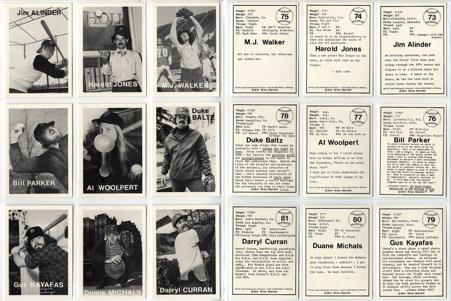 Mike Mandel: Untitled (Baseball-Photographer Trading Cards), Complete Set of 135 Cards (As New)