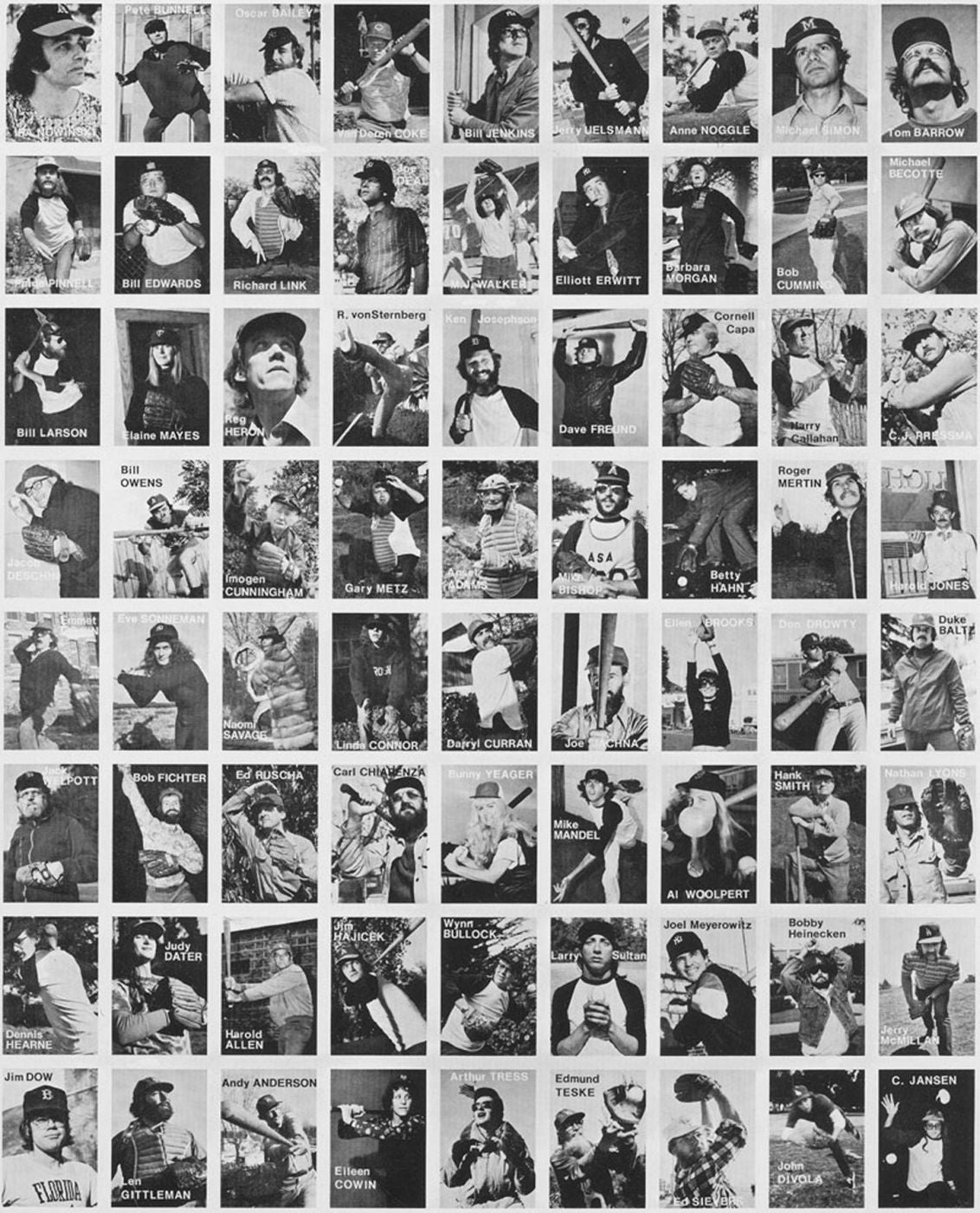 Mike Mandel: Set of 2 Uncut, Original Printed Sheets, Limited Edition of Untitled (Baseball-Photographer Trading Cards with Additional Printed Postcards) [SIGNED]