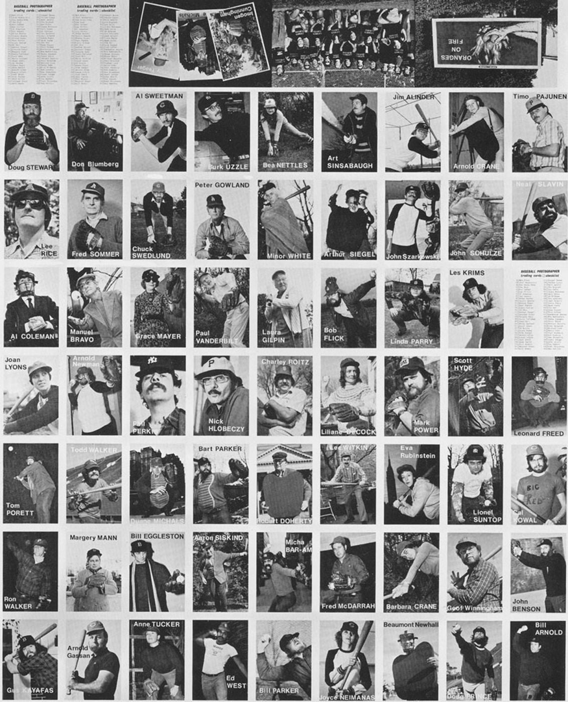 Mike Mandel: Set of 2 Uncut, Original Printed Sheets, Limited Edition of Untitled (Baseball-Photographer Trading Cards with Additional Printed Postcards) [SIGNED]