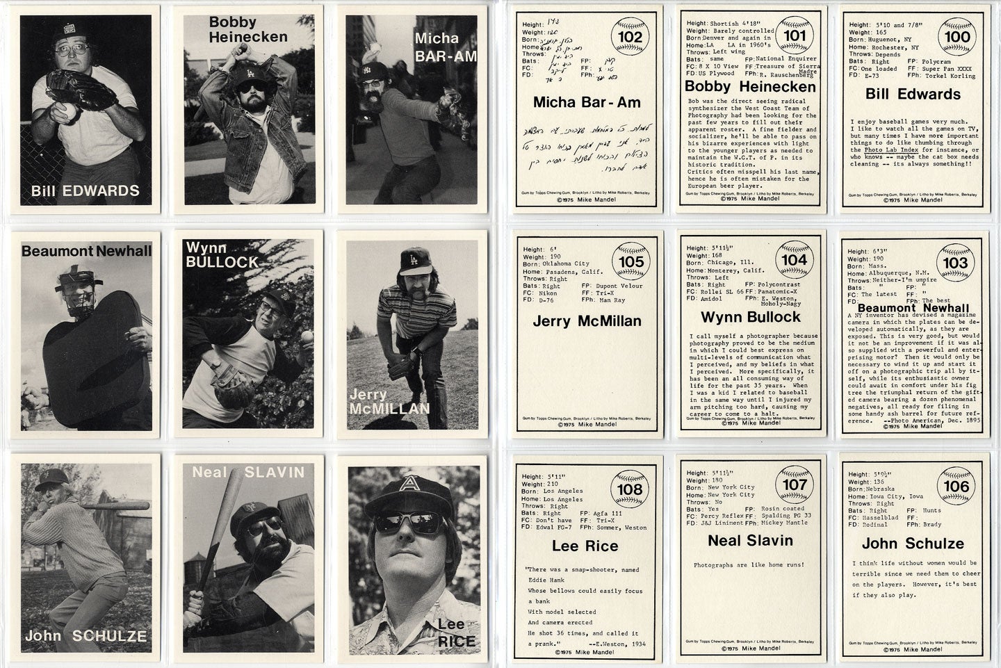 Mike Mandel: Untitled (Baseball-Photographer Trading Cards), Complete Set of 135 Cards (As New) [SIGNED by Mandel]