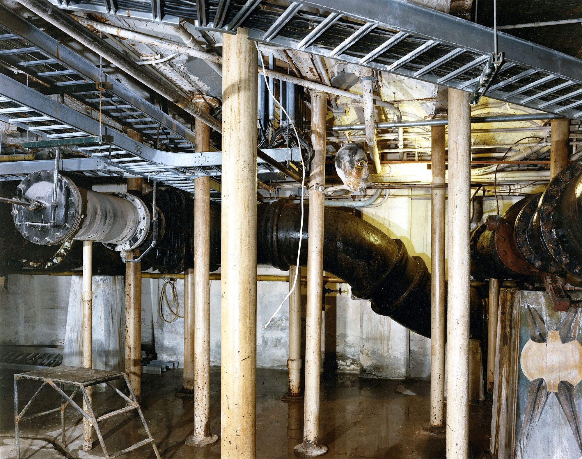 Vincent Borrelli: "Murals and Bust by Clarence Hewes, Cedar Street Pumping Station, Lansing, Michigan, 1988" (30x40" Type-C Print), Limited Edition (from the Series "Folk Art Environments")